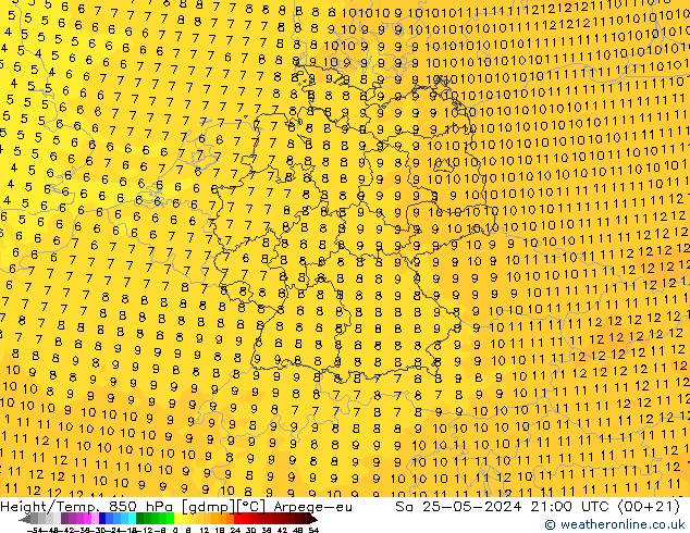 Height/Temp. 850 hPa Arpege-eu Sa 25.05.2024 21 UTC