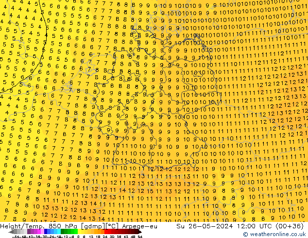 Height/Temp. 850 hPa Arpege-eu So 26.05.2024 12 UTC