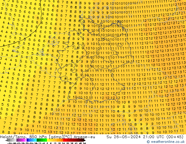 Height/Temp. 850 hPa Arpege-eu So 26.05.2024 21 UTC