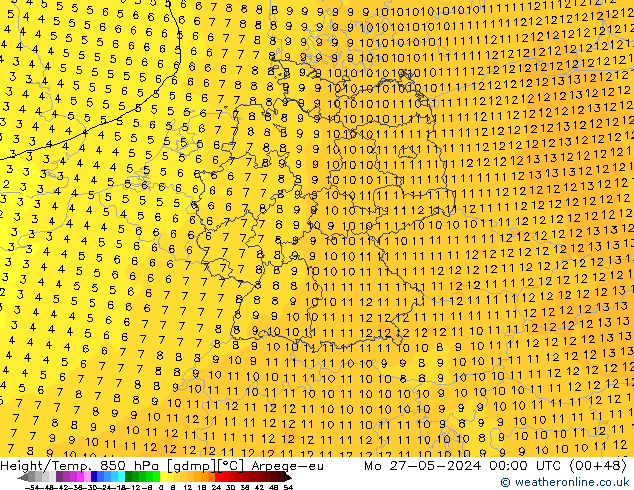 Height/Temp. 850 hPa Arpege-eu Po 27.05.2024 00 UTC