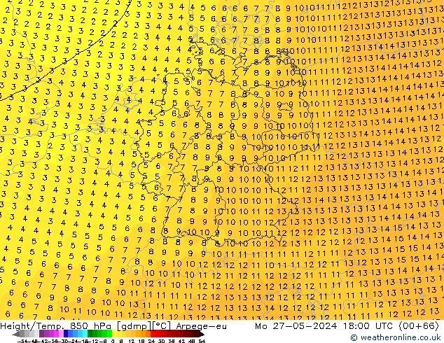 Hoogte/Temp. 850 hPa Arpege-eu ma 27.05.2024 18 UTC