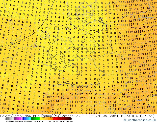 Height/Temp. 850 hPa Arpege-eu Tu 28.05.2024 12 UTC