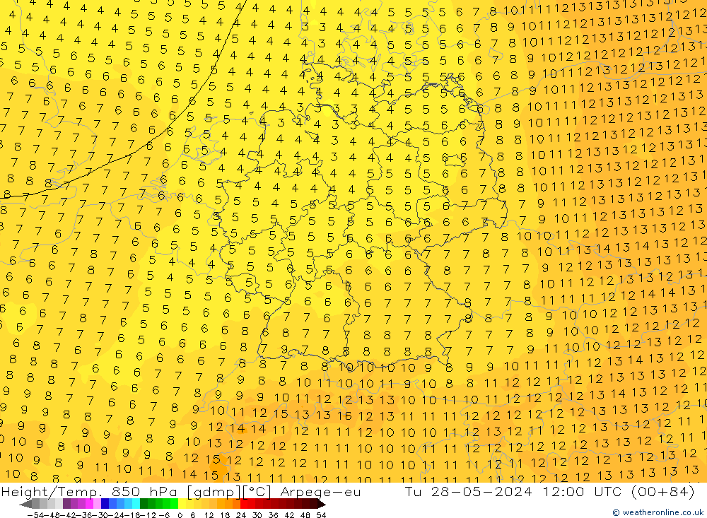 Height/Temp. 850 hPa Arpege-eu Di 28.05.2024 12 UTC