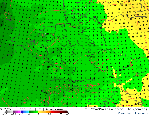 SLP/Temp. 850 hPa Arpege-eu So 25.05.2024 03 UTC