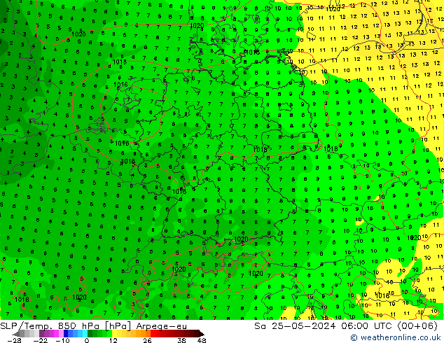 850 hPa Yer Bas./Sıc Arpege-eu Cts 25.05.2024 06 UTC