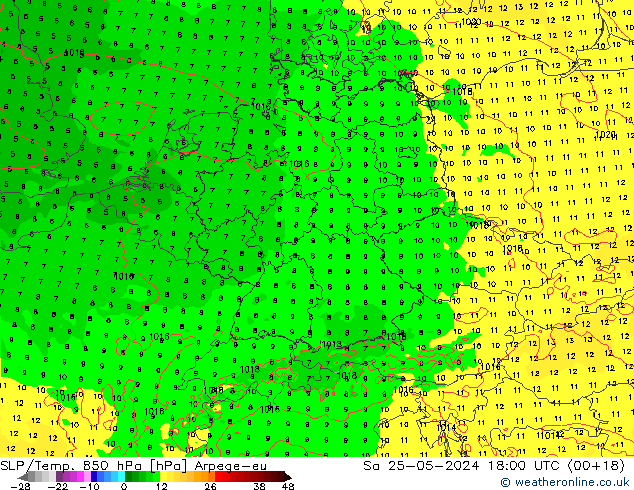 SLP/Temp. 850 hPa Arpege-eu Sáb 25.05.2024 18 UTC