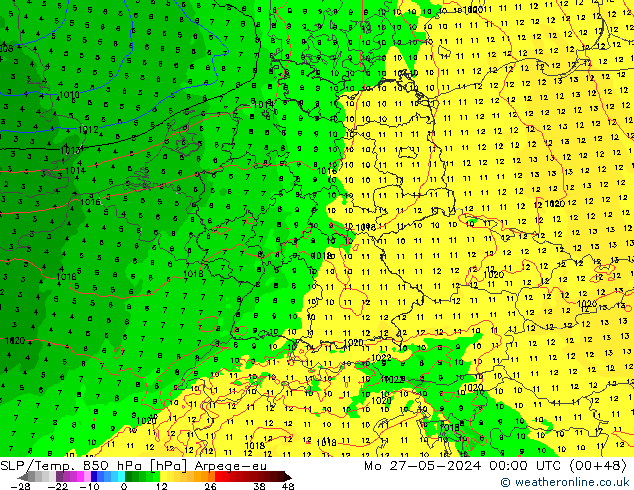 SLP/Temp. 850 hPa Arpege-eu Seg 27.05.2024 00 UTC