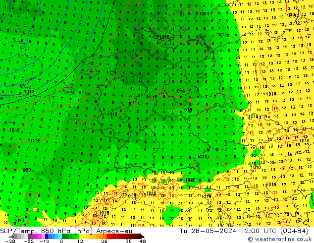 SLP/Temp. 850 hPa Arpege-eu  28.05.2024 12 UTC