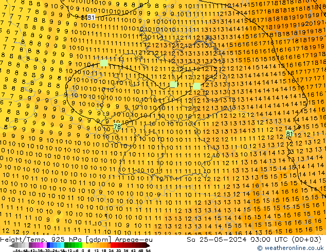 Height/Temp. 925 hPa Arpege-eu Sa 25.05.2024 03 UTC