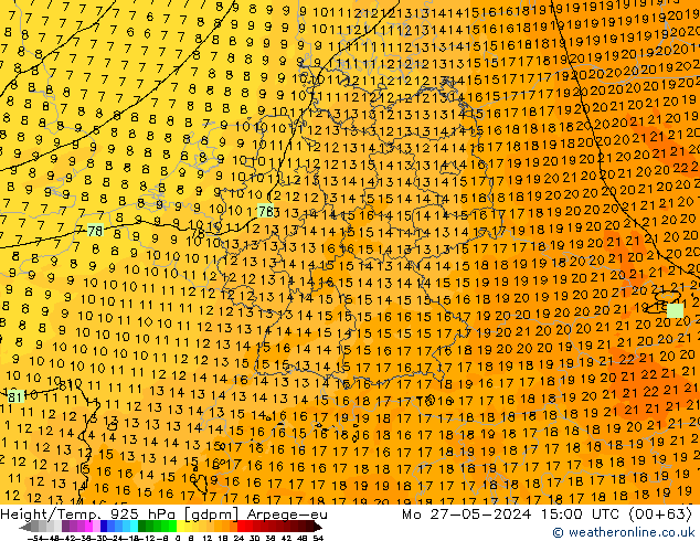 Height/Temp. 925 hPa Arpege-eu Mo 27.05.2024 15 UTC