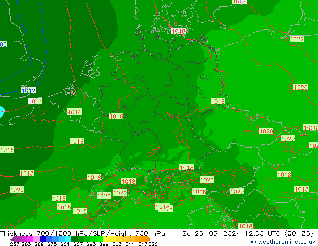 700-1000 hPa Kalınlığı Arpege-eu Paz 26.05.2024 12 UTC