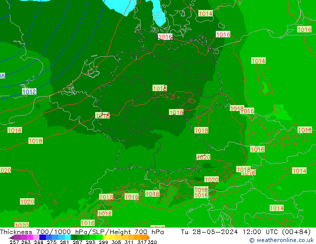 Thck 700-1000 hPa Arpege-eu  28.05.2024 12 UTC