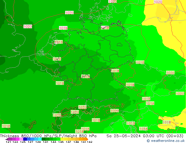 Thck 850-1000 hPa Arpege-eu Sa 25.05.2024 03 UTC