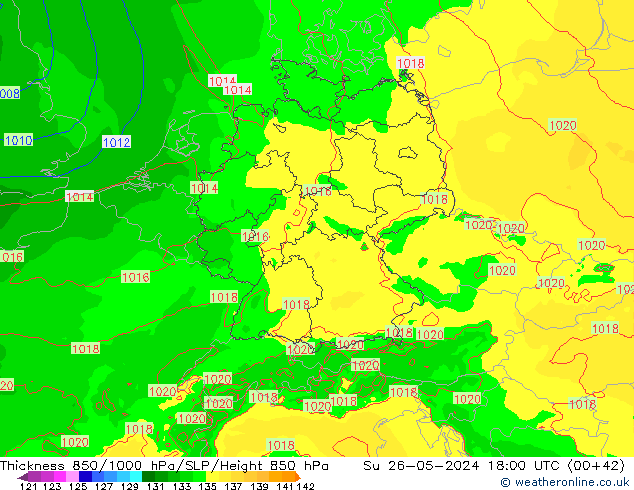 Thck 850-1000 hPa Arpege-eu Dom 26.05.2024 18 UTC