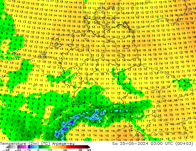 Temperatura (2m) Arpege-eu sab 25.05.2024 03 UTC