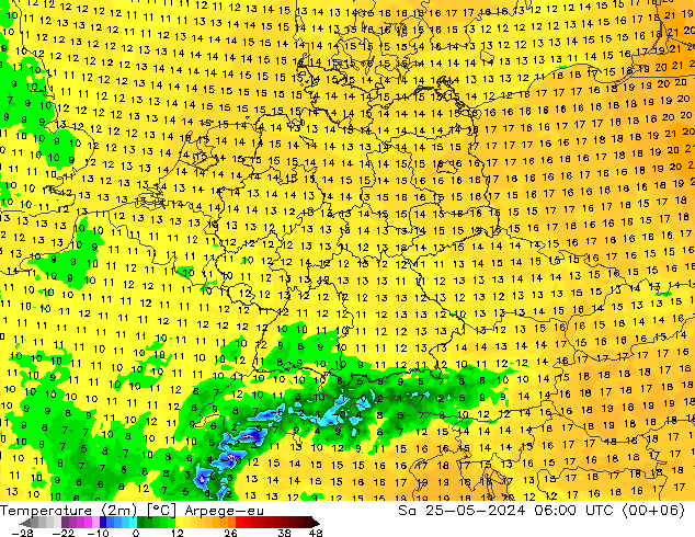 Temperatura (2m) Arpege-eu sab 25.05.2024 06 UTC