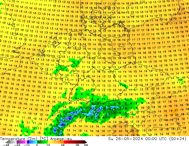 Temperatura (2m) Arpege-eu dom 26.05.2024 00 UTC