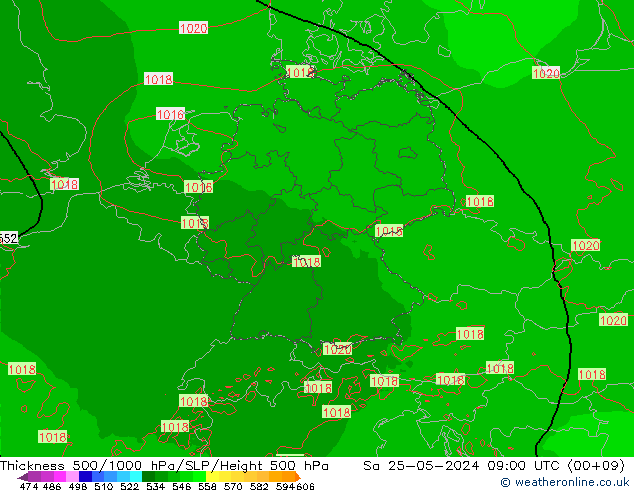 Thck 500-1000hPa Arpege-eu sam 25.05.2024 09 UTC