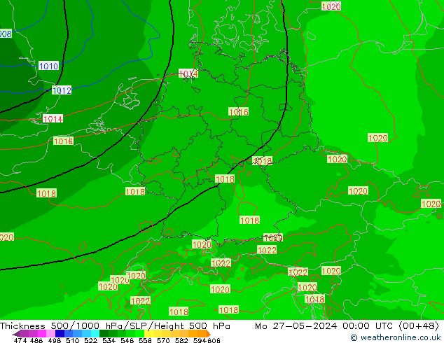 Schichtdicke 500-1000 hPa Arpege-eu Mo 27.05.2024 00 UTC