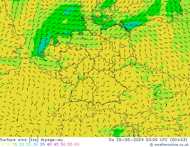 Viento 10 m Arpege-eu sáb 25.05.2024 03 UTC