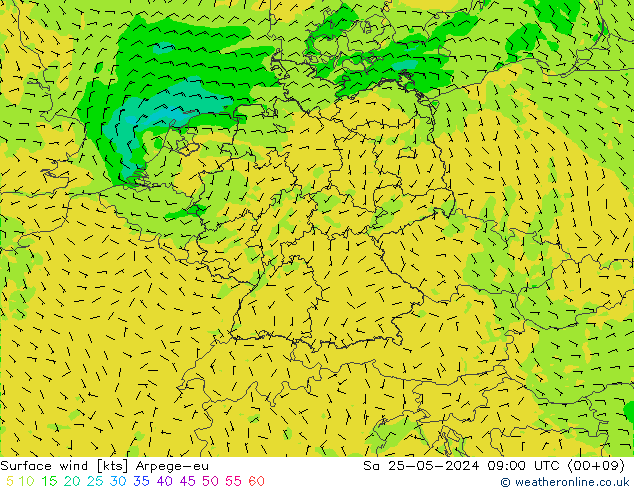 Vent 10 m Arpege-eu sam 25.05.2024 09 UTC