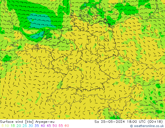 Wind 10 m Arpege-eu za 25.05.2024 18 UTC