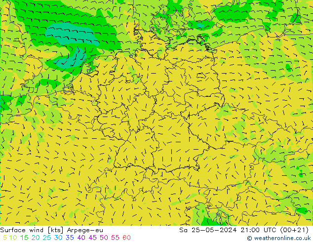 Surface wind Arpege-eu Sa 25.05.2024 21 UTC