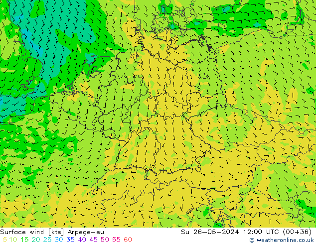 Viento 10 m Arpege-eu dom 26.05.2024 12 UTC