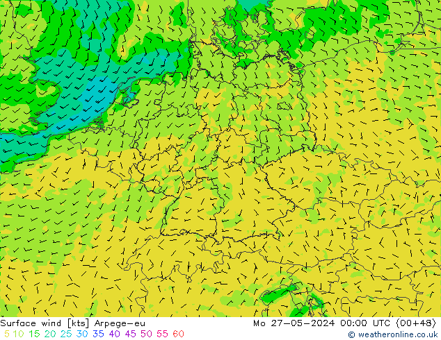 ветер 10 m Arpege-eu пн 27.05.2024 00 UTC
