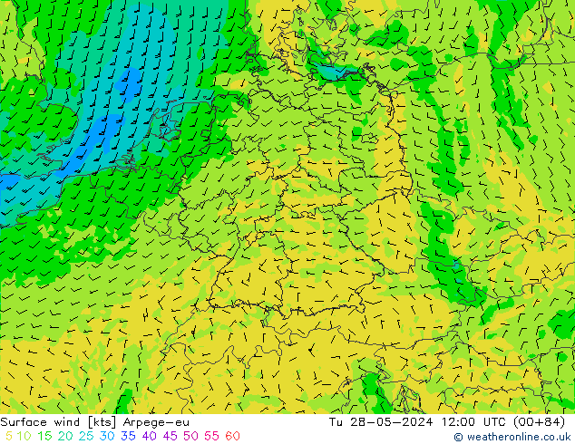 Surface wind Arpege-eu Tu 28.05.2024 12 UTC