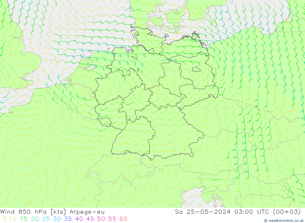 Wind 850 hPa Arpege-eu So 25.05.2024 03 UTC