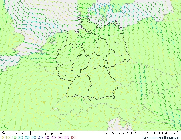 wiatr 850 hPa Arpege-eu so. 25.05.2024 15 UTC