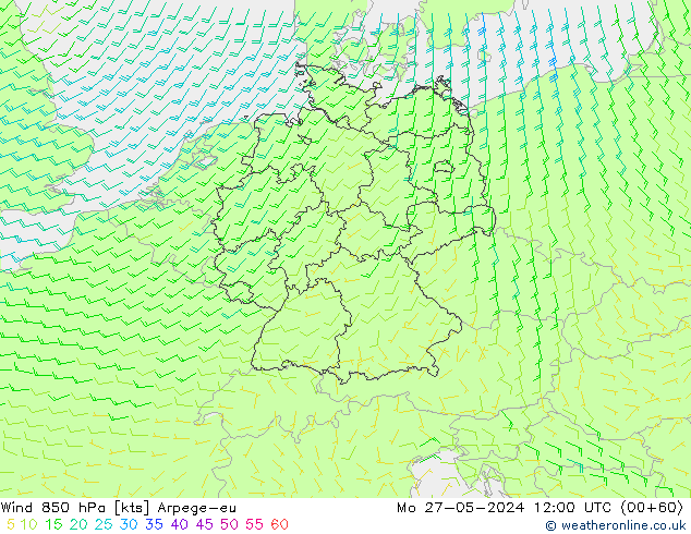 Vento 850 hPa Arpege-eu Seg 27.05.2024 12 UTC