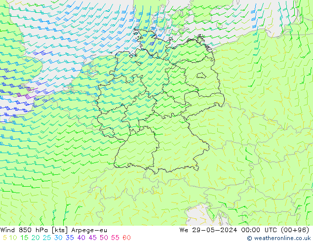 Wind 850 hPa Arpege-eu wo 29.05.2024 00 UTC