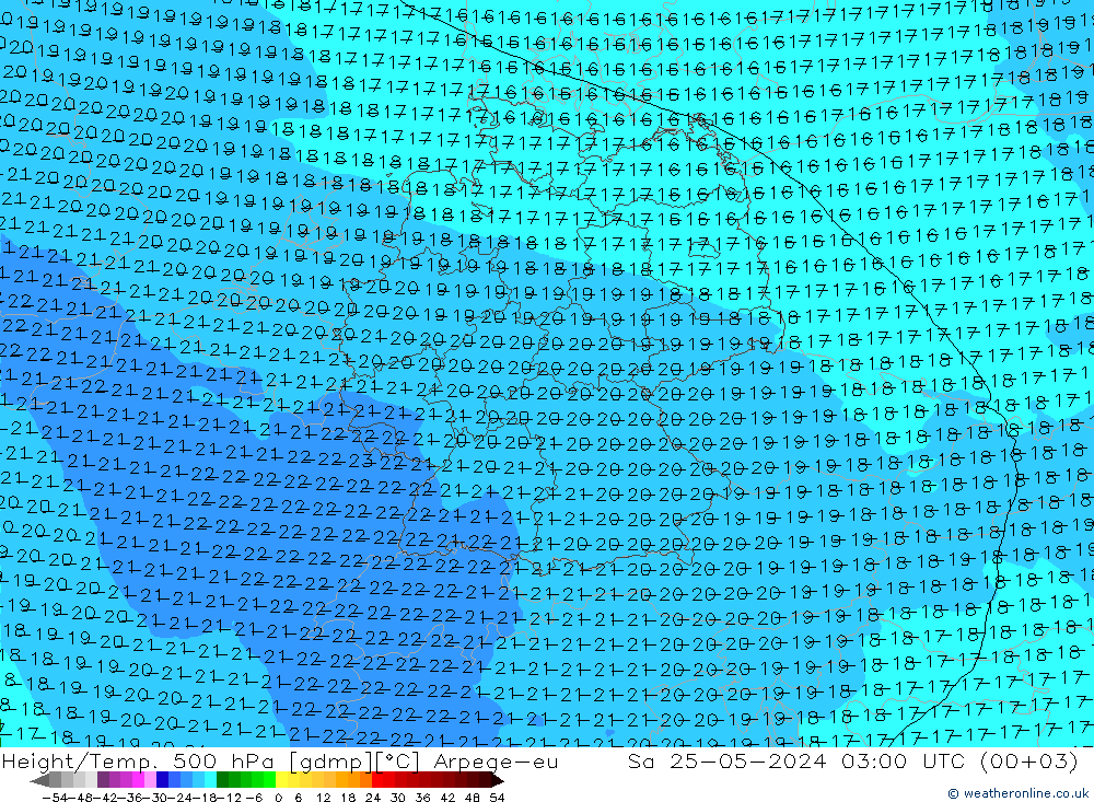 Height/Temp. 500 hPa Arpege-eu 星期六 25.05.2024 03 UTC