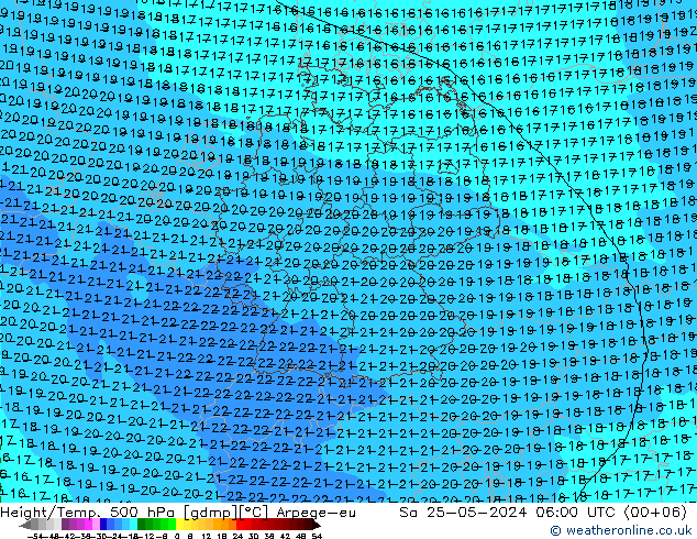 Height/Temp. 500 hPa Arpege-eu sab 25.05.2024 06 UTC