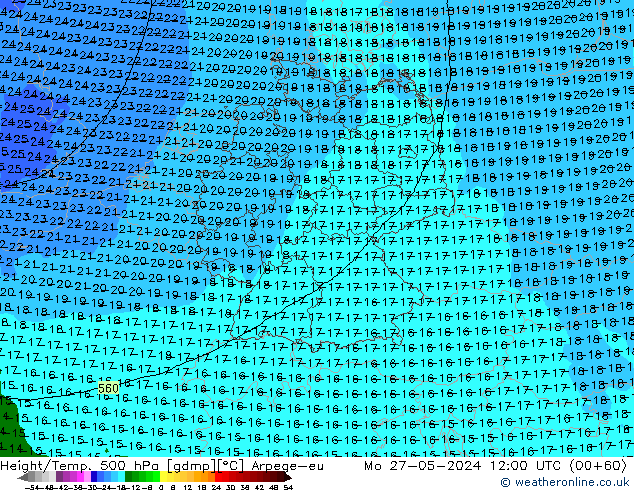 Geop./Temp. 500 hPa Arpege-eu lun 27.05.2024 12 UTC