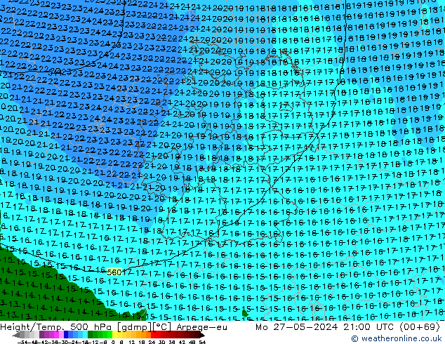 Height/Temp. 500 hPa Arpege-eu Seg 27.05.2024 21 UTC