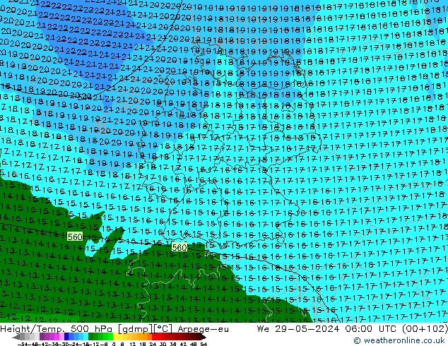 Height/Temp. 500 hPa Arpege-eu mer 29.05.2024 06 UTC