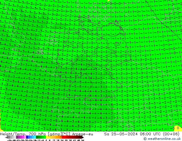 Géop./Temp. 700 hPa Arpege-eu sam 25.05.2024 06 UTC