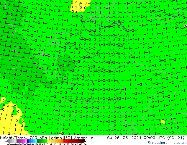 Height/Temp. 700 hPa Arpege-eu  26.05.2024 00 UTC