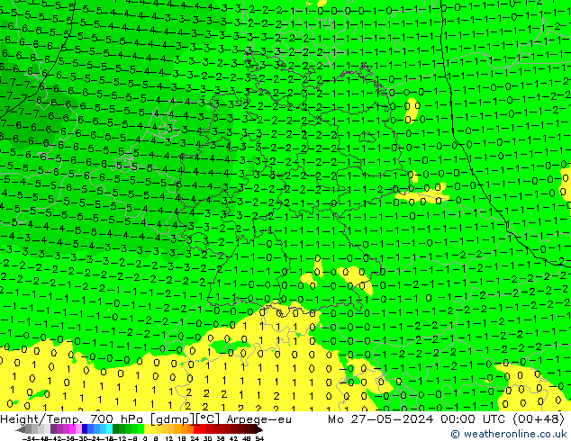 Height/Temp. 700 hPa Arpege-eu  27.05.2024 00 UTC