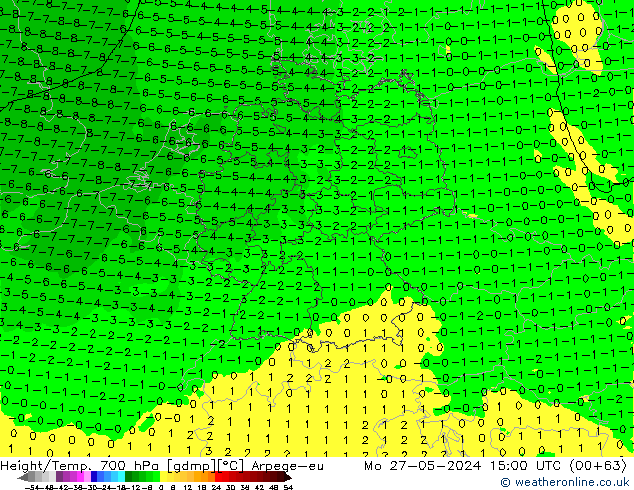 Yükseklik/Sıc. 700 hPa Arpege-eu Pzt 27.05.2024 15 UTC