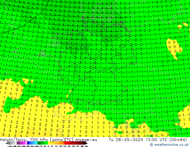 Height/Temp. 700 hPa Arpege-eu Út 28.05.2024 12 UTC