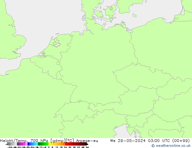 Height/Temp. 700 hPa Arpege-eu śro. 29.05.2024 03 UTC