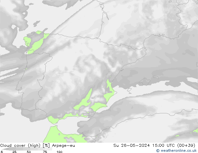 Cloud cover (high) Arpege-eu Su 26.05.2024 15 UTC