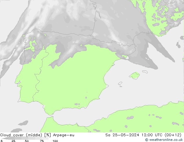 Cloud cover (middle) Arpege-eu Sa 25.05.2024 12 UTC