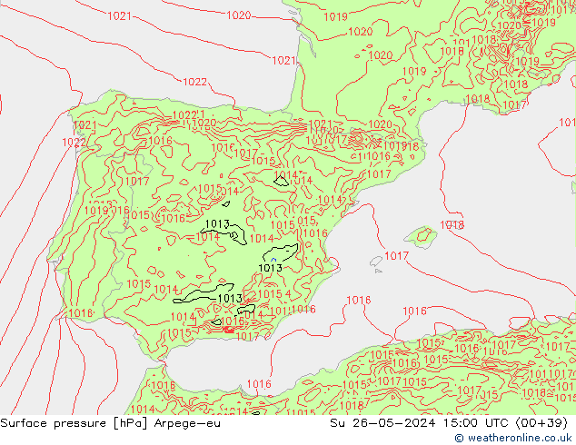 Pressione al suolo Arpege-eu dom 26.05.2024 15 UTC