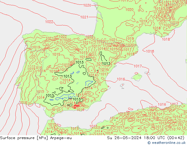 Presión superficial Arpege-eu dom 26.05.2024 18 UTC