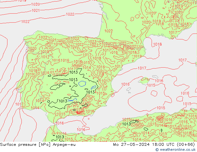 Surface pressure Arpege-eu Mo 27.05.2024 18 UTC